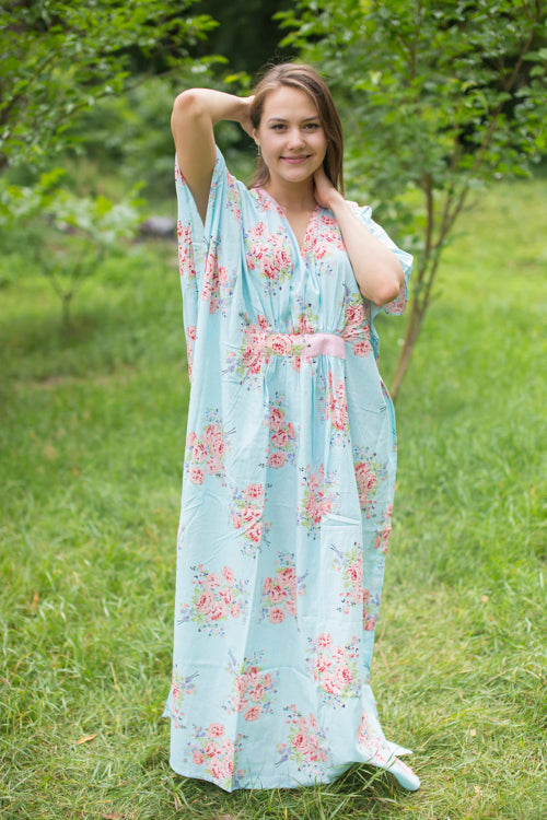 Seafoam Unfurl Style Caftan in Faded Flowers Pattern