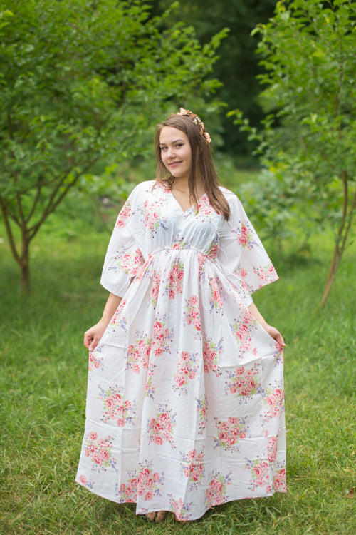 White I Wanna Fly Style Caftan in Faded Flowers Pattern|White I Wanna Fly Style Caftan in Faded Flowers Pattern|Faded Flowers