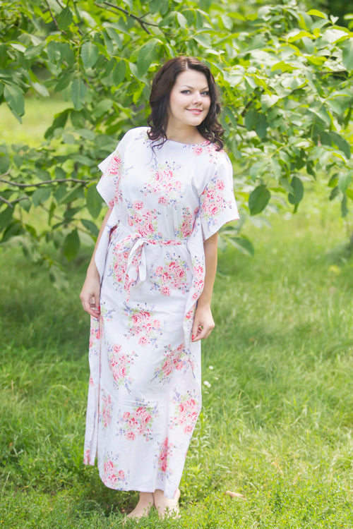 White Divinely Simple Style Caftan in Faded Flowers Pattern