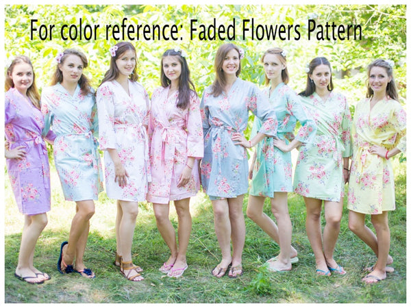 Peacock Blue Faded Flowers Pattern Bridesmaids Robes