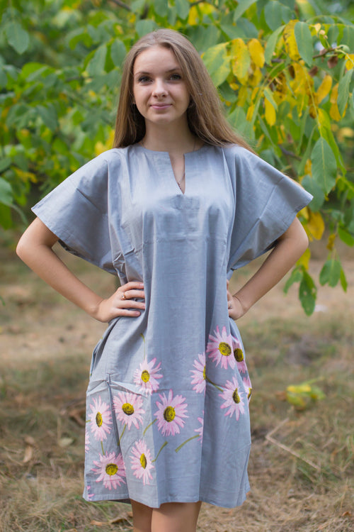 Gray Sunshine Style Caftan in Falling Daisies Pattern