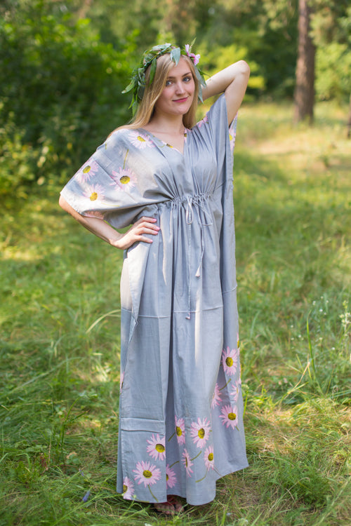 Gray Timeless Style Caftan in Falling Daisies Pattern|Gray Timeless Style Caftan in Falling Daisies Pattern|Falling Daisies