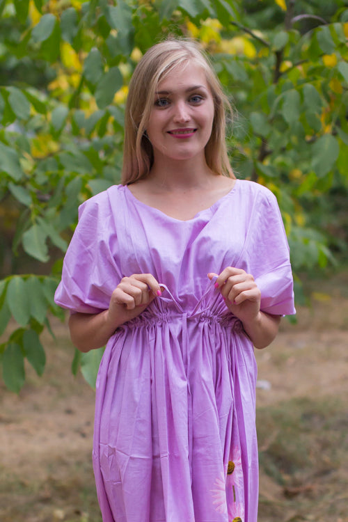 Lilac Cut Out Cute Style Caftan in Falling Daisies Pattern