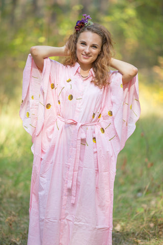 Pink Oriental Delight Style Caftan in Falling Daisies Pattern