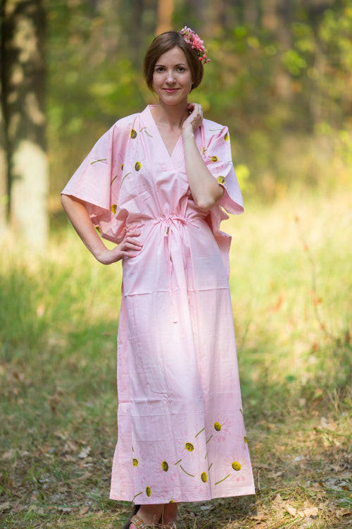 Pink The Drop-Waist Style Caftan in Falling Daisies Pattern