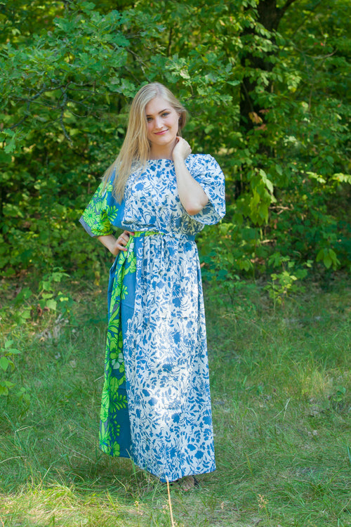 Blue Mademoiselle Style Caftan in Falling Leaves Pattern | Laughing Cherries Blue Mademoiselle Style Caftan in Falling Leaves Pattern | Laughing Cherries