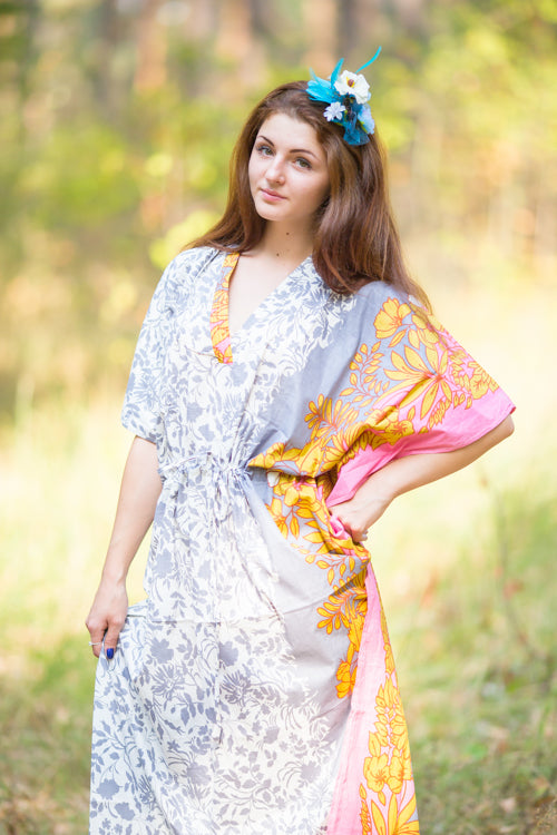 Gray The Drop-Waist Style Caftan in Falling Leaves Pattern | Laughing Cherries Gray The Drop-Waist Style Caftan in Falling Leaves Pattern | Laughing Cherries