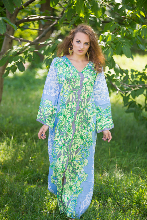 Light Blue The Glow-within Style Caftan in Falling Leaves Pattern