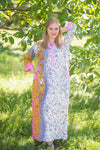 Off-White Gray Simply Elegant Style Caftan in Falling Leaves Pattern