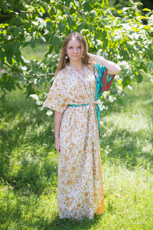 Off White Peach Best of both the worlds Style Caftan in Falling Leaves Pattern|Off White Peach Best of both the worlds Style Caftan in Falling Leaves Pattern|Falling Leaves