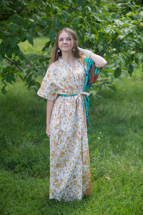 Off White Peach Best of both the worlds Style Caftan in Falling Leaves Pattern