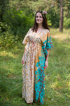 Off White Peach Timeless Style Caftan in Falling Leaves Pattern