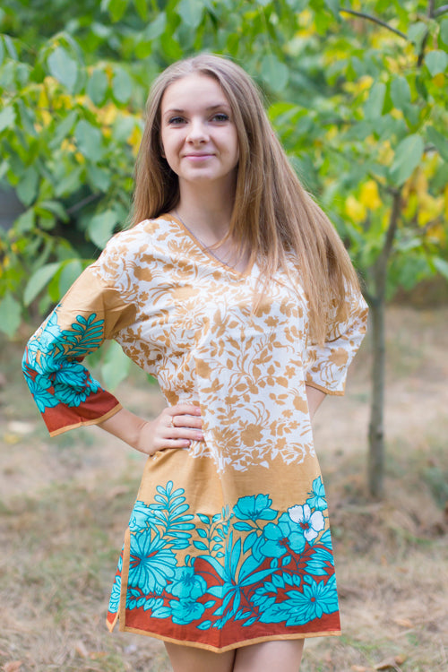 Peach Sun and Sand Style Caftan in Falling Leaves Pattern