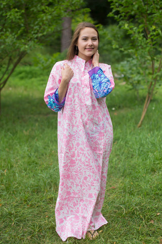 Pink Mandarin On My Mind Style Caftan in Falling Leaves Pattern