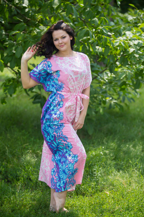 Pink Divinely Simple Style Caftan in Falling Leaves Pattern