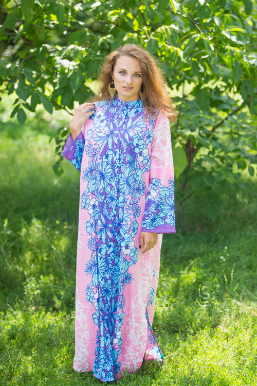 Pink Charming Collars Style Caftan in Falling Leaves Pattern