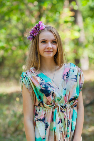 Aqua Magic Sleeves Style Caftan in Flamingo Watercolor Pattern