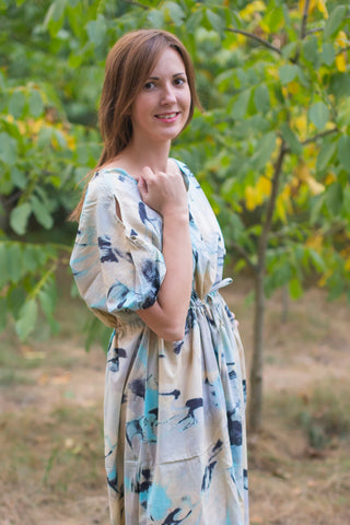 Gray Cut Out Cute Style Caftan in Flamingo Watercolor Pattern