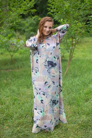 Gray Mandarin On My Mind Style Caftan in Flamingo Watercolor Pattern