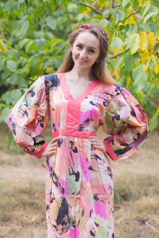 Pink Peach My Peasant Dress Style Caftan in Flamingo Watercolor Pattern