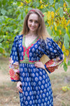 Dark Blue My Peasant Dress Style Caftan in Floral Bordered Pattern