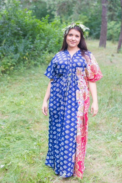 Dark Blue Timeless Style Caftan in Floral Bordered Pattern