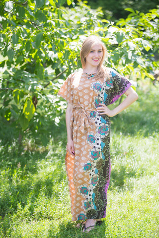 Fawn Divinely Simple Style Caftan in Floral Bordered Pattern