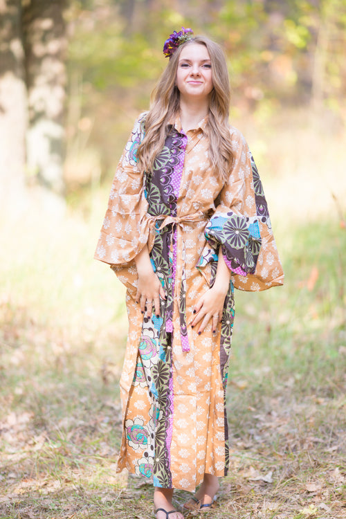 Fawn Oriental Delight Style Caftan in Floral Bordered Pattern
