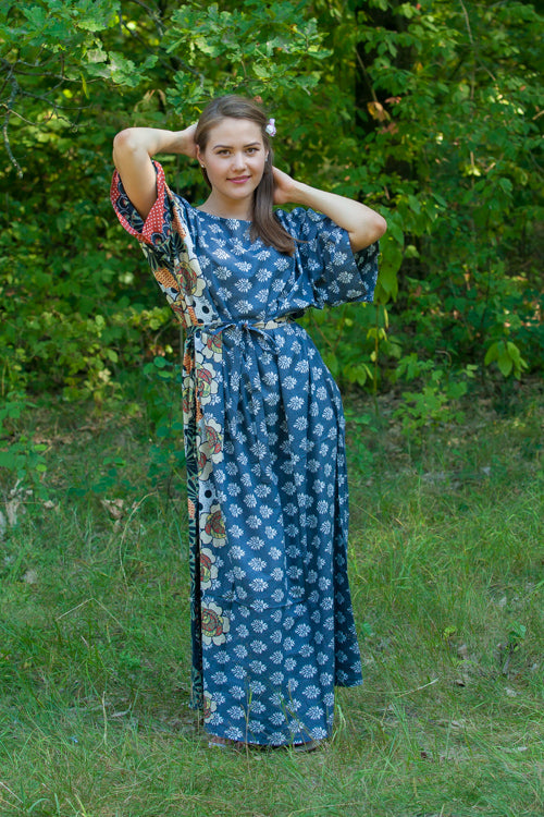 Gray Mademoiselle Style Caftan in Floral Bordered Pattern