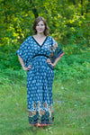 Gray Breezy Bohemian Style Caftan Housedress in Floral Bordered Pattern