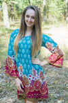 Teal Bella Tunic Style Caftan in Floral Bordered Pattern