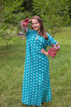 Teal Mandarin On My Mind Style Caftan in Floral Bordered Pattern