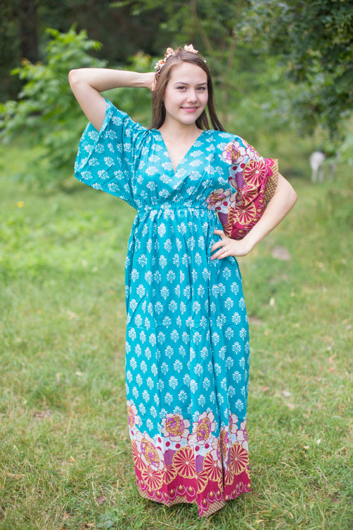Teal I Wanna Fly Style Caftan in Floral Bordered Pattern|Floral Bordered|Teal I Wanna Fly Style Caftan in Floral Bordered Pattern