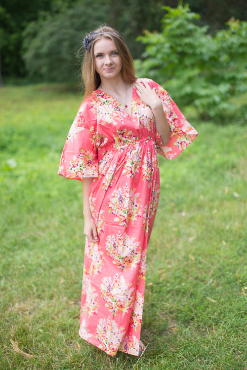 Coral I Wanna Fly Style Caftan in Floral Posy Pattern