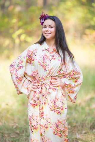Cream Oriental Delight Style Caftan in Floral Posy Pattern