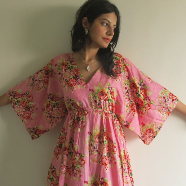 Dark Pink I Wanna Fly Style Caftan in Floral Posy Pattern|Dark Pink I Wanna Fly Style Caftan in Floral Posy Pattern|Floral Posy