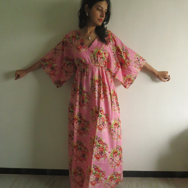 Dark Pink I Wanna Fly Style Caftan in Floral Posy Pattern