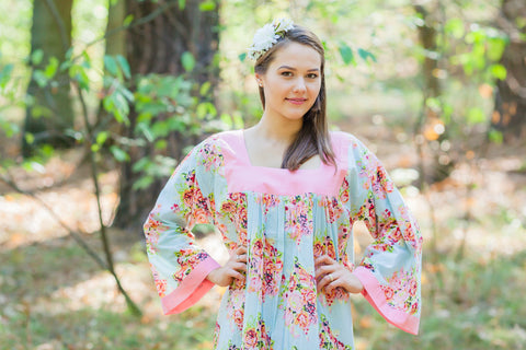 Light Blue Fire Maiden Style Caftan in Floral Posy Pattern