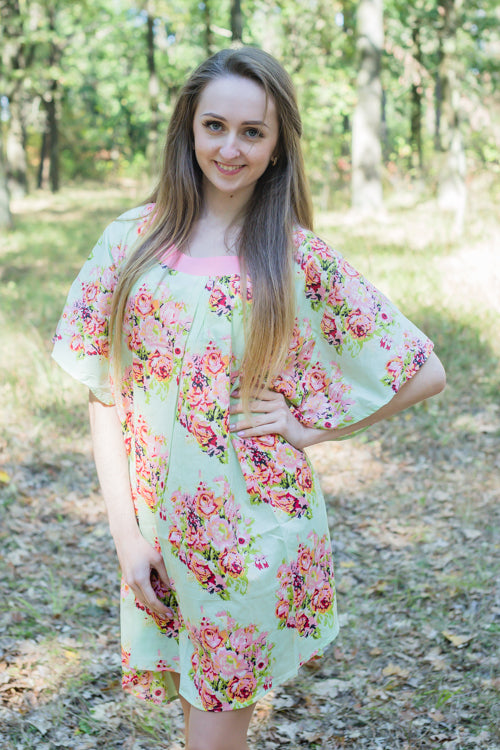 Mint Summer Celebration Style Caftan in Floral Posy Pattern