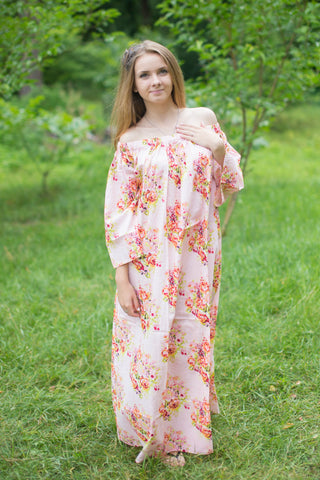 Pink Serene Strapless Style Caftan in Floral Posy Pattern
