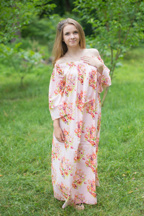 Pink Serene Strapless Style Caftan in Floral Posy Pattern