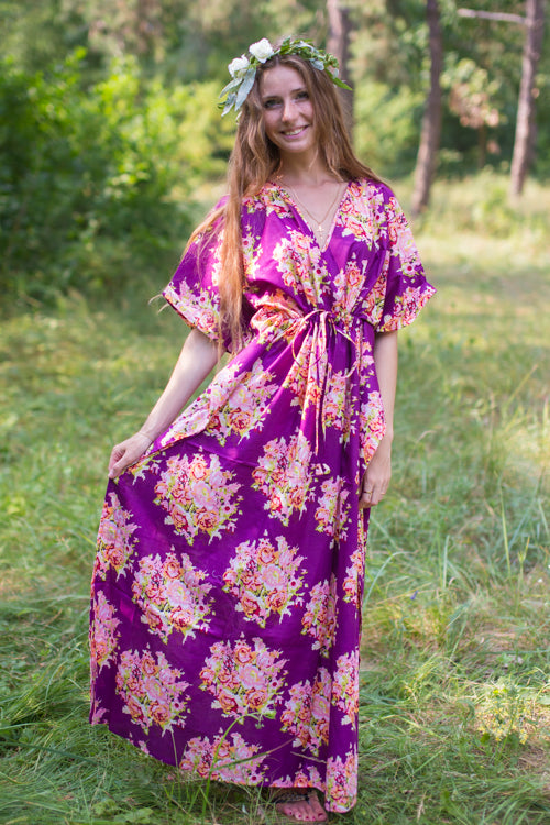 Purple Timeless Style Caftan in Floral Posy Pattern