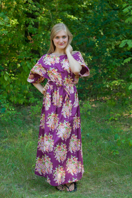 Purple Mademoiselle Style Caftan in Floral Posy Pattern