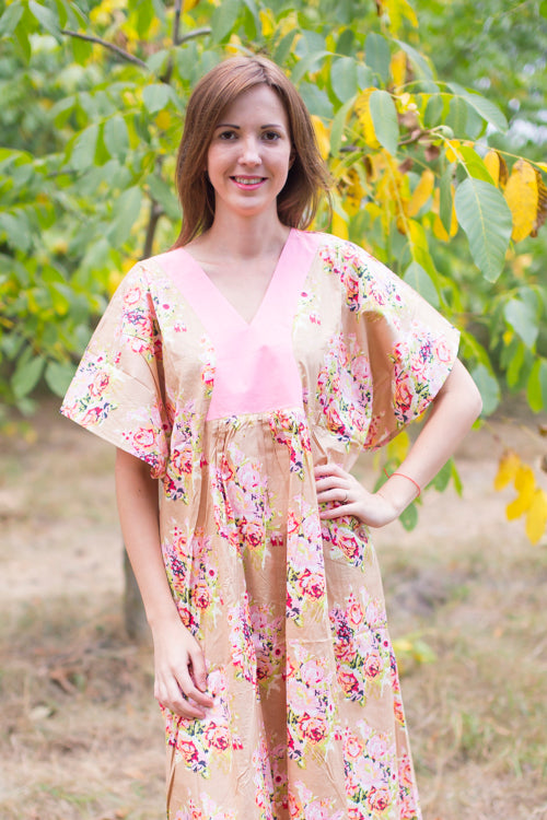 Taupe Flowing River Style Caftan in Floral Posy Pattern|Taupe Flowing River Style Caftan in Floral Posy Pattern|Floral Posy