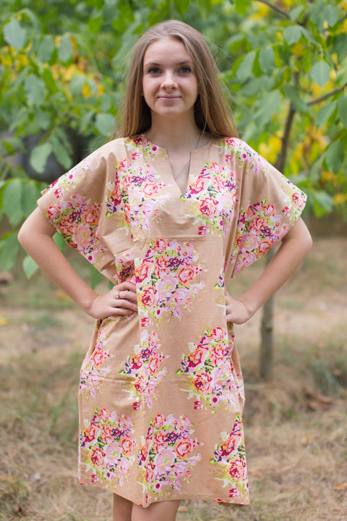 Taupe Sunshine Style Caftan in Floral Posy Pattern|Taupe Sunshine Style Caftan in Floral Posy Pattern|Floral Posy