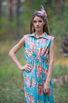 Turquoise Cool Summer Style Caftan in Floral Posy Pattern