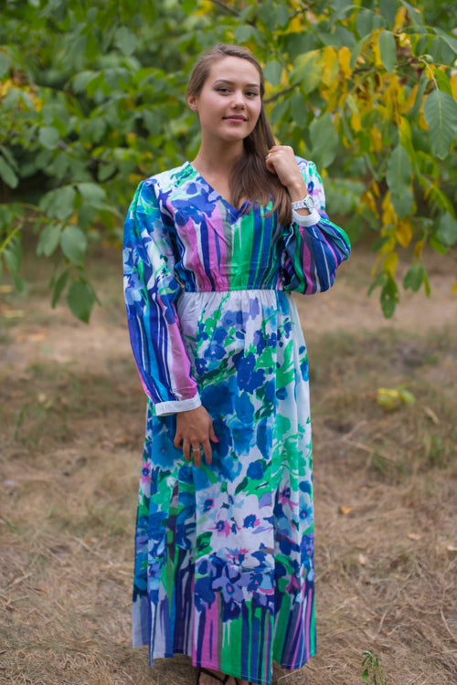 Blue Shape Me Pretty Style Caftan in Floral Watercolor Painting Pattern