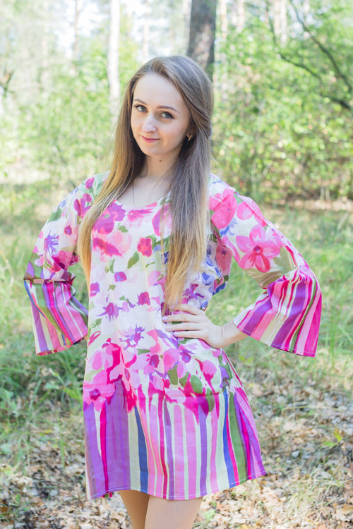 Pink Bella Tunic Style Caftan in Floral Watercolor Painting Pattern|Pink Bella Tunic Style Caftan in Floral Watercolor Painting Pattern|Floral Watercolor Painting