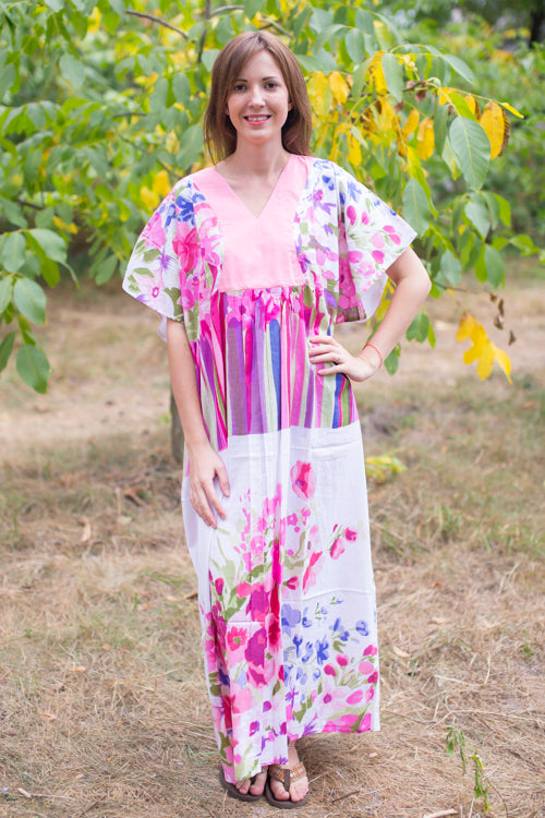 Pink Flowing River Style Caftan in Floral Watercolor Painting Pattern