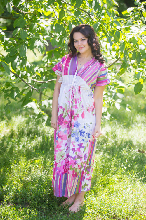 Pink Beach Days Style Caftan in Floral Watercolor Painting